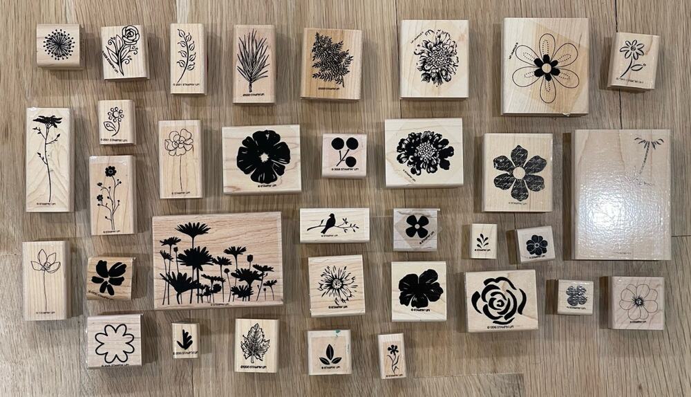 Flower Plant Garden Rubber Stamp Set Lot of 34 Wood Wooden